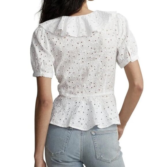 Polo Ralph Lauren Ruffled Linen Eyelet Blouse - Picture 6 of 8